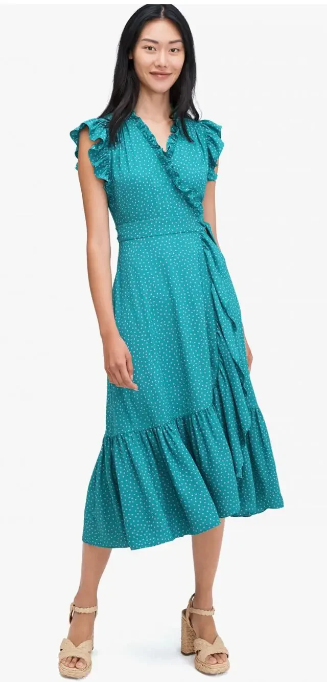 Kate Spade Poolside Dot Wrap Dress Womens 10 Emerald Coast Green Pink New